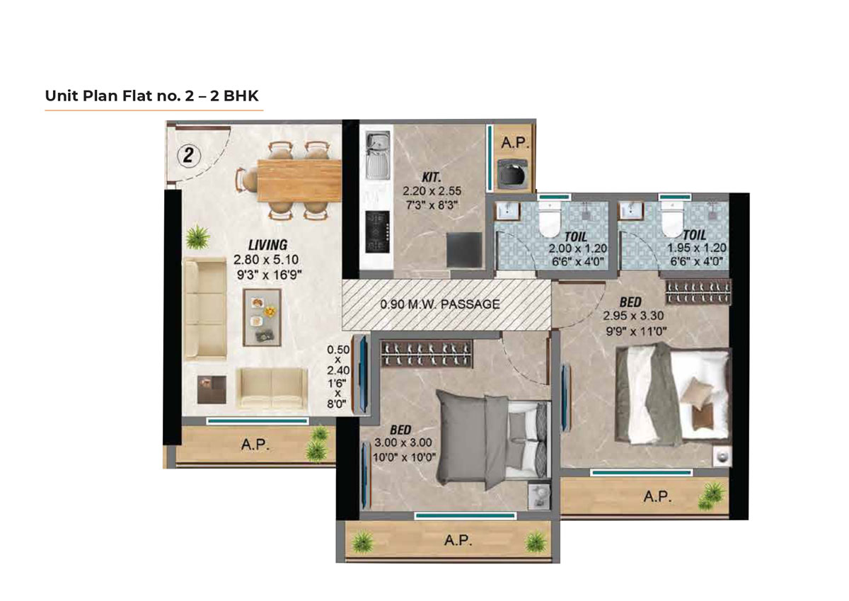 2BHK Floor Plan